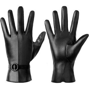 Women's black-medium Leather Winter Gloves Warm Touchscreen Cold Weather